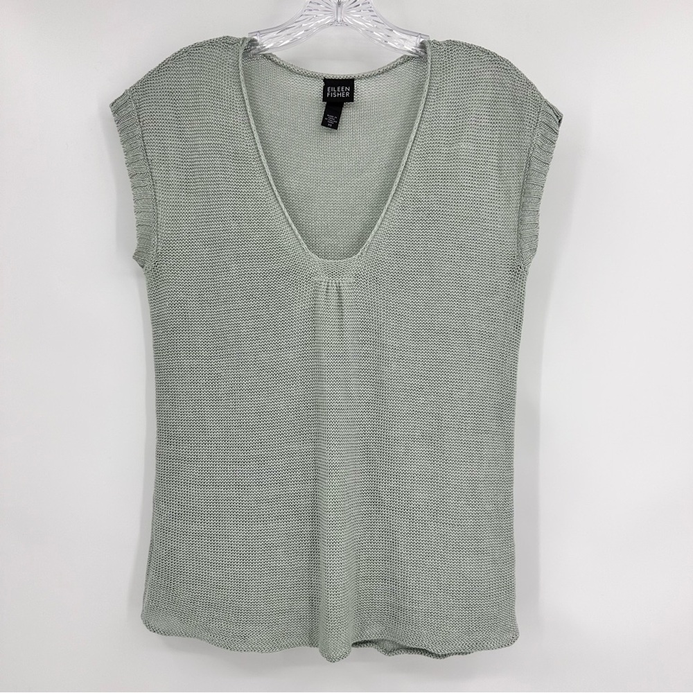 Eileen Fisher V-neck Knit Sleeveless Sweater Top Sage Green Size XS